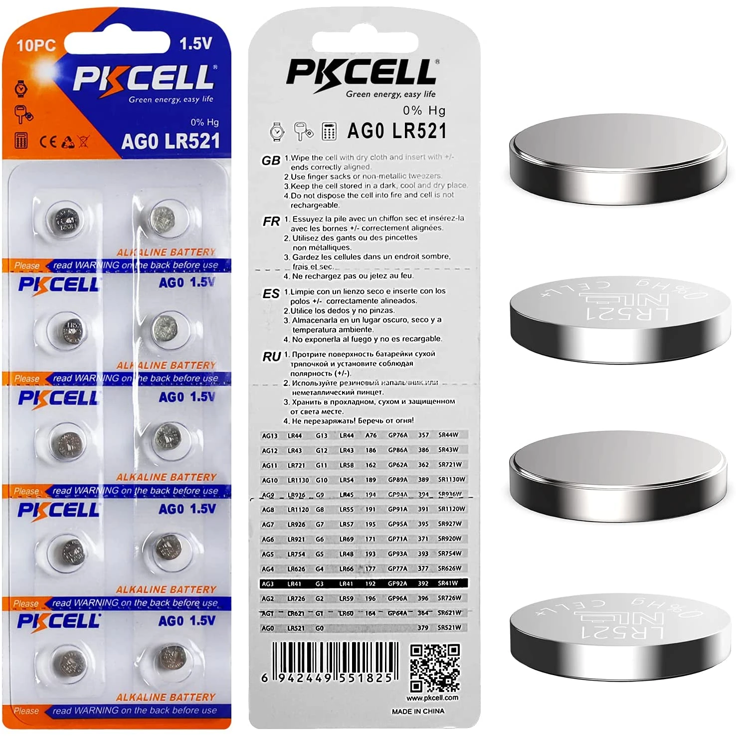 PK CELL LR521 SR521W 379 SR521 Alkaline Battery (10 Pack) For Gemfan Moonlight Props 4 PK CELL LR521 SR521W 379 SR521 Alkaline Battery (10 Pack) For Gemfan Moonlight Props - Image 2