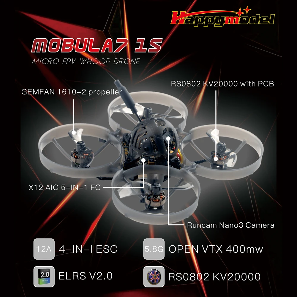 Happymodel Mobula7 1S SPI ELRS V2 Micro FPV Whoop Drone 3 Happymodel Mobula7 1S SPI ELRS V2 Micro FPV Whoop Drone