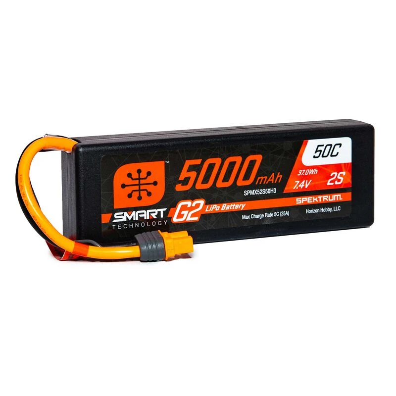 Spektrum 7.4V 5000mAh 2S 50C Smart LiPo G2 Hard Case: IC3 3 Spektrum 7.4V 5000mAh 2S 50C Smart LiPo G2 Hard Case: IC3