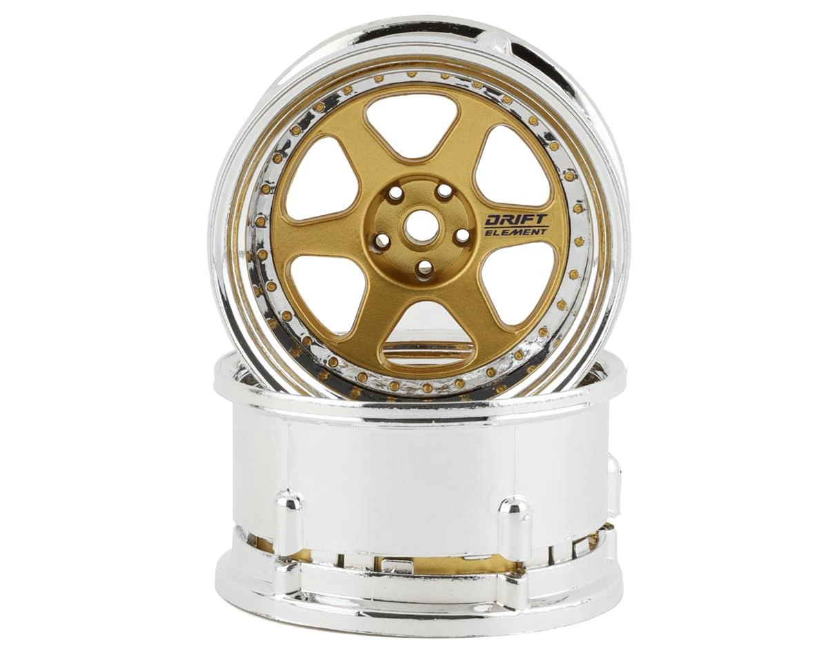 DS Racing Drift Element 6 Spoke Drift Wheels (Gold & Chrome W/Gold Rivets) (2) (Adjustable Offset) W/12mm Hex 3 DS Racing Drift Element 6 Spoke Drift Wheels (Gold & Chrome W/Gold Rivets) (2) (Adjustable Offset) W/12mm Hex