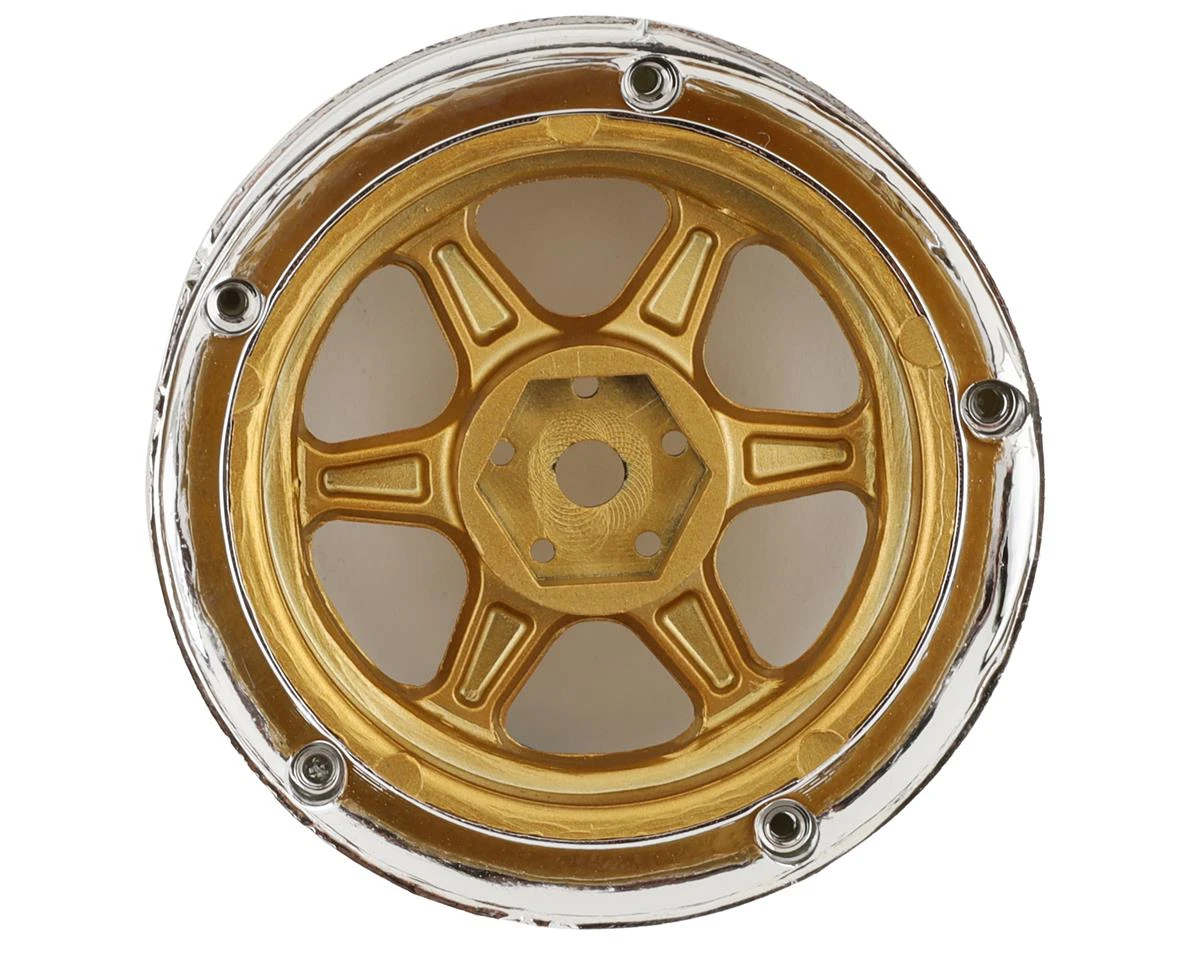 DS Racing Drift Element 6 Spoke Drift Wheels (Gold & Chrome W/Gold Rivets) (2) (Adjustable Offset) W/12mm Hex 4 DS Racing Drift Element 6 Spoke Drift Wheels (Gold & Chrome W/Gold Rivets) (2) (Adjustable Offset) W/12mm Hex - Image 2