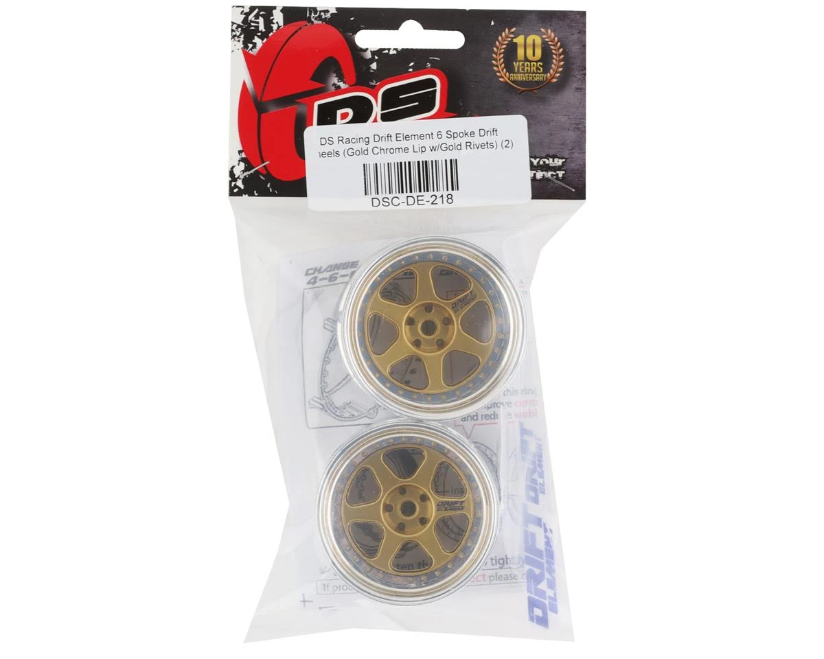 DS Racing Drift Element 6 Spoke Drift Wheels (Gold & Chrome W/Gold Rivets) (2) (Adjustable Offset) W/12mm Hex 6 DS Racing Drift Element 6 Spoke Drift Wheels (Gold & Chrome W/Gold Rivets) (2) (Adjustable Offset) W/12mm Hex - Image 4