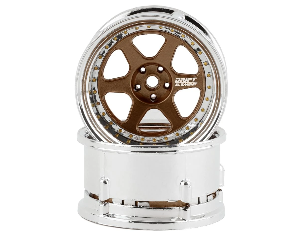 DS Racing Drift Element 6 Spoke Drift Wheels (Bronze & Chrome W/Gold Rivets) (2) (Adjustable Offset) W/12mm Hex 3 DS Racing Drift Element 6 Spoke Drift Wheels (Bronze & Chrome W/Gold Rivets) (2) (Adjustable Offset) W/12mm Hex