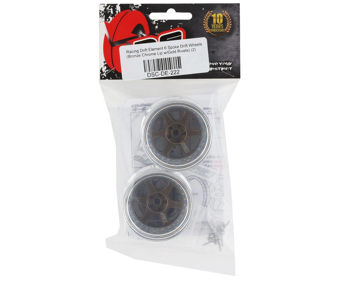 DS Racing Drift Element 6 Spoke Drift Wheels (Bronze & Chrome W/Gold Rivets) (2) (Adjustable Offset) W/12mm Hex 6 DS Racing Drift Element 6 Spoke Drift Wheels (Bronze & Chrome W/Gold Rivets) (2) (Adjustable Offset) W/12mm Hex - Image 4